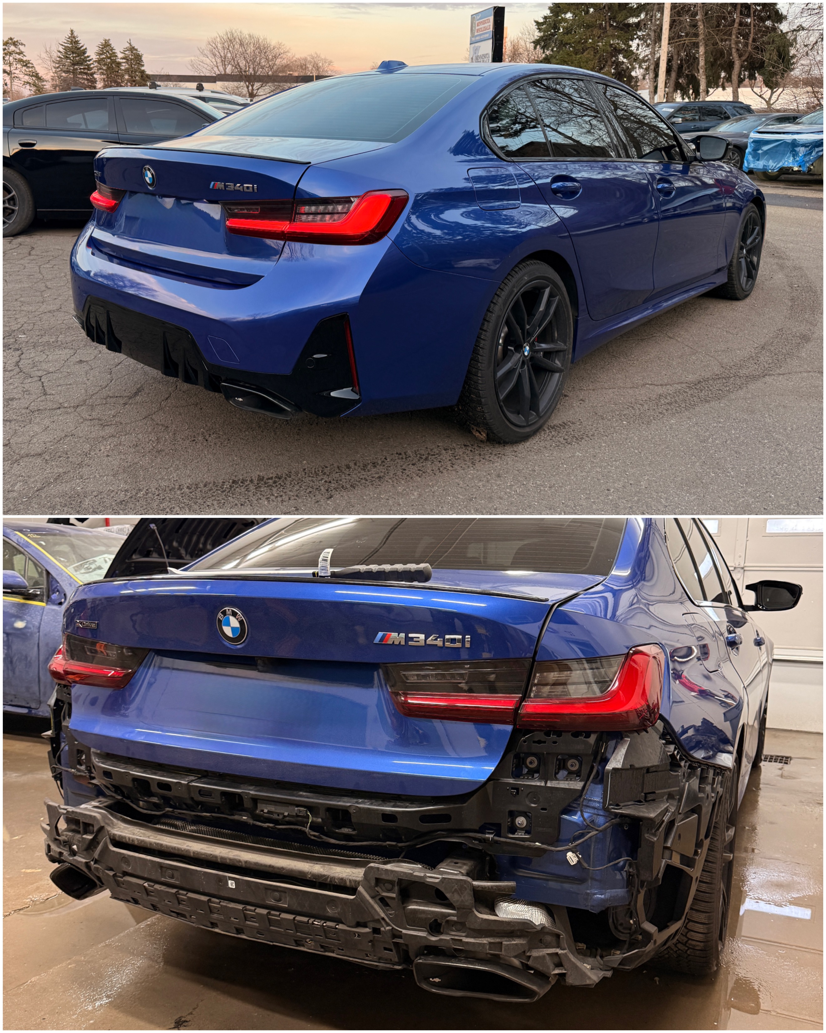 Subaru Impreza front end before and after collision repair